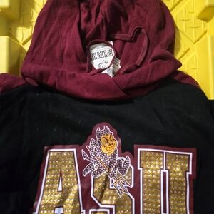 PINK Victoria's Secret Maroon and Black Hoodie